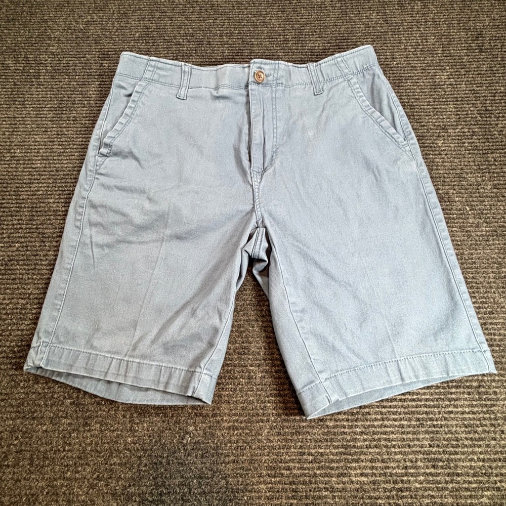 Iron Flex Mens Blue Flat Front Chino Shorts Size 32 Stretch Cotton Blend